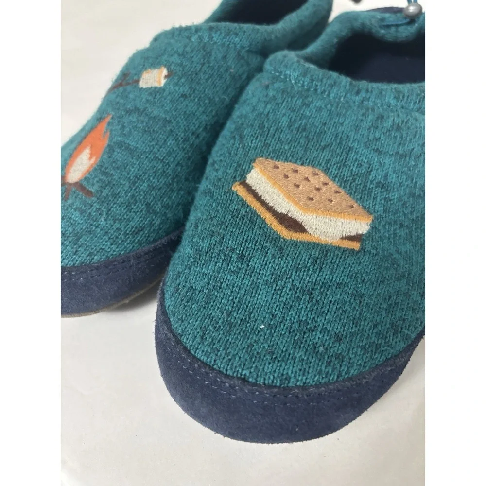 L.L. Bean Sweater Fleece Slippers Kids 5-6 Blue S'mores Motif Embroidered